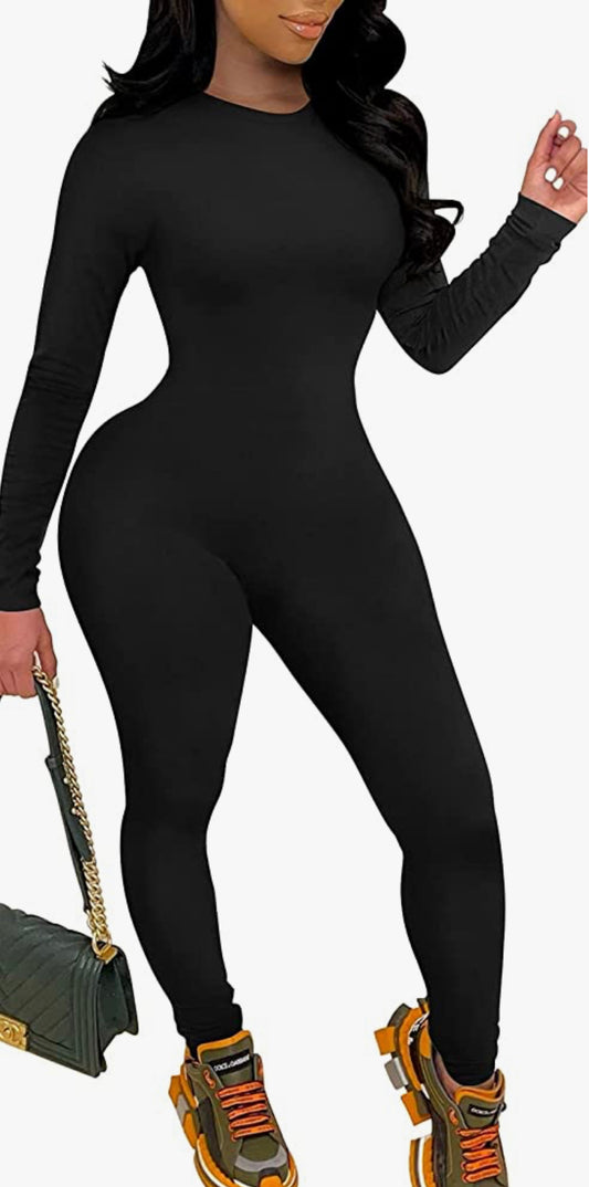 “Snooze” Black Long Sleeve Jumpsuit