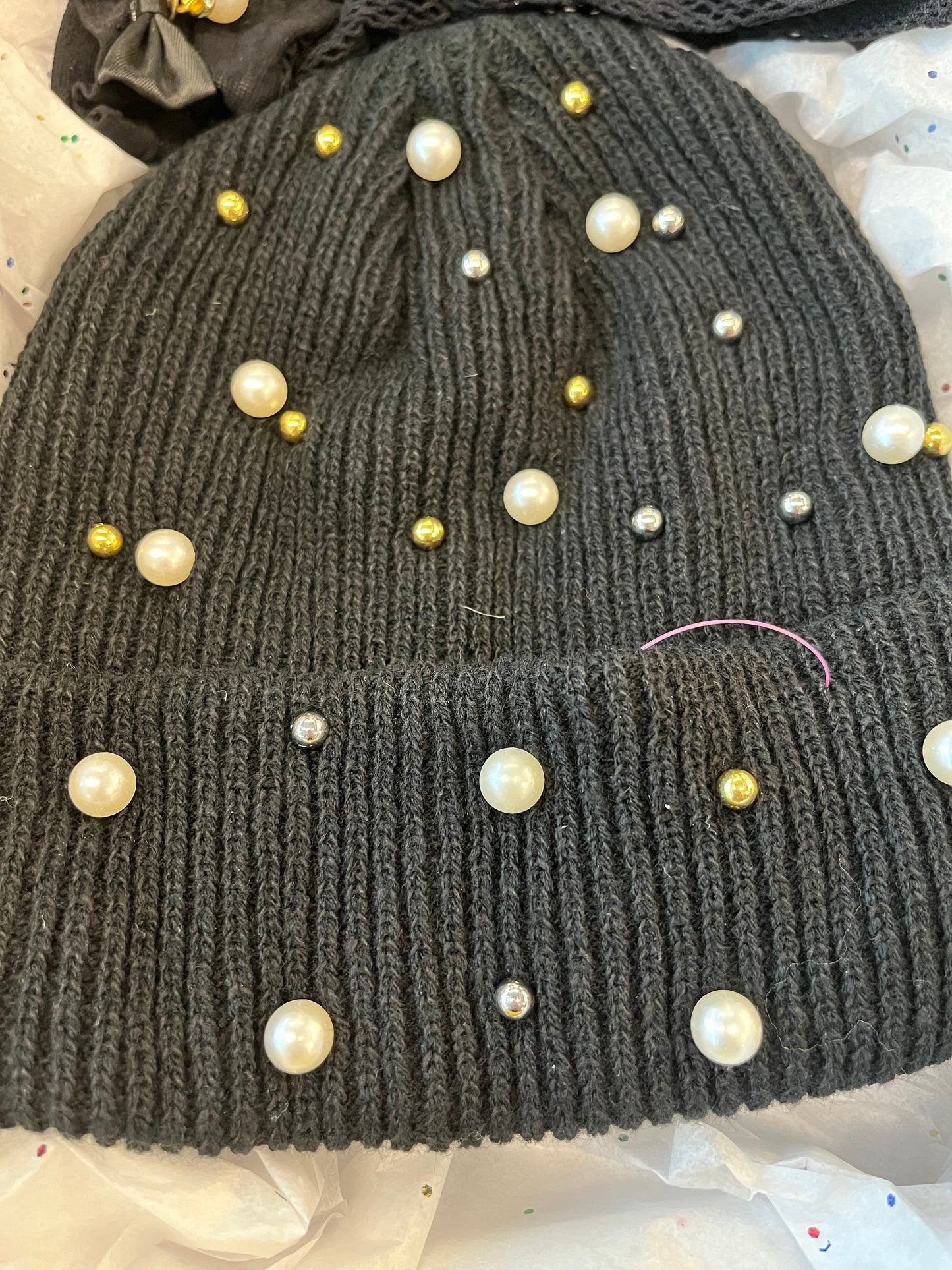Black with Pearl and Gold Beanie